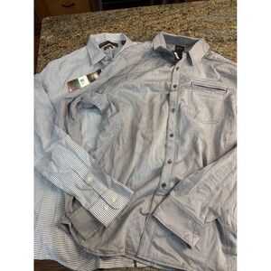 (2 BUNDLE) NWT Perry Ellis & JB Holt Button Down Shirt Blue Grey Slim Athletic L